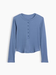 Blau - Gap Rib Henley Long Sleeve T-Shirt (5-13yrs) - Bild 3 von 4