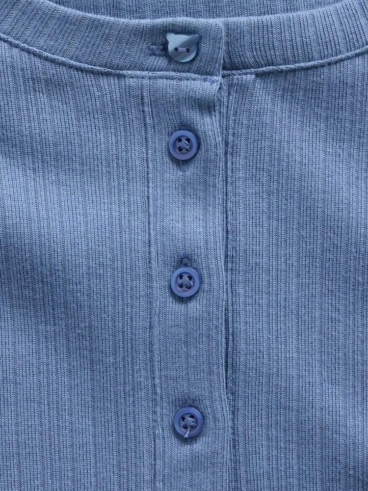Blau - Gap Rib Henley Long Sleeve T-Shirt (5-13yrs) - Bild 4 von 4