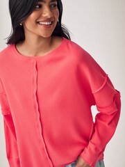 Pink Seam Detail Waffle 100% Cotton Top - Image 3 of 5