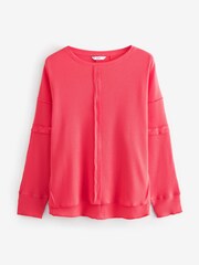 Pink Seam Detail Waffle 100% Cotton Top - Image 4 of 5