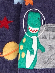 JoJo Maman Bébé Navy Blue Space Dino Appliqué Scene Jumper - Image 3 of 3