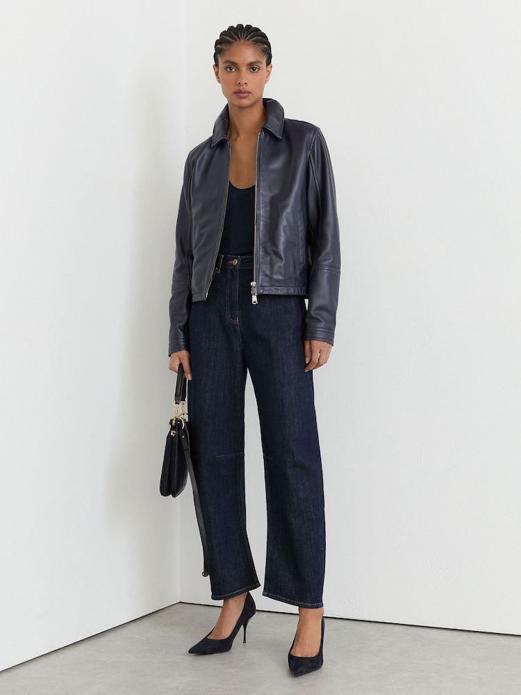 Reiss Dark Blue Levitt Petite Barrel-Leg Jeans - Image 1 of 8