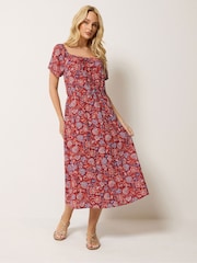 M&Co Red Abstract Print Scoop Neck Dress - Image 1 of 5