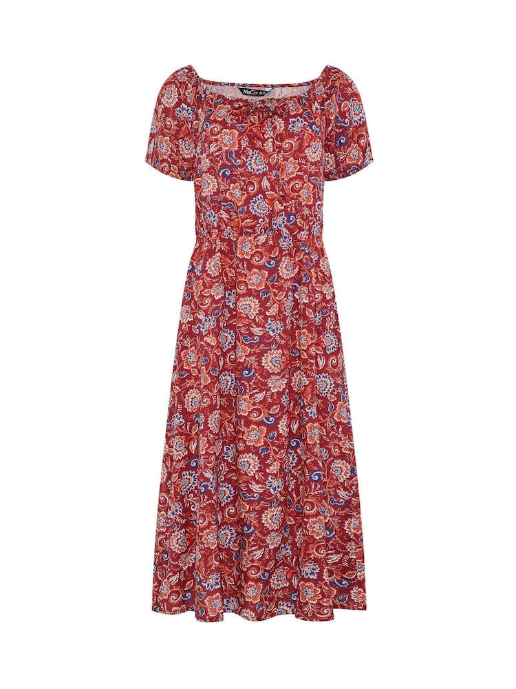 M&Co Red Abstract Print Scoop Neck Dress - Image 5 of 5