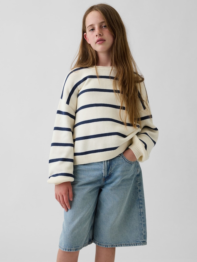 Gap Cream/Navy Stripe Oversized Rolled Neck Jumper (4-13yrs) - Image 1 of 5