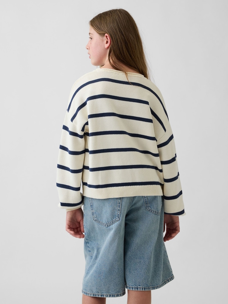Gap Cream/Navy Stripe Oversized Rolled Neck Jumper (4-13yrs) - Image 2 of 5