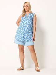 Yours Curve Blue Daisy Sleeveless Swing Blouse - Image 2 of 5