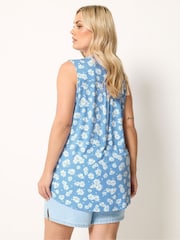 Yours Curve Blue Daisy Sleeveless Swing Blouse - Image 3 of 5