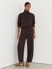 Reiss Dark Chocolate Brown Abigail Petite Premium Interlock Barrel-Leg Joggers - Image 1 of 7