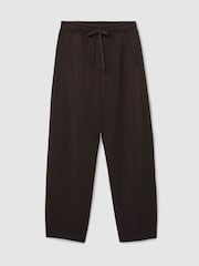 Reiss Dark Chocolate Brown Abigail Petite Premium Interlock Barrel-Leg Joggers - Image 2 of 7