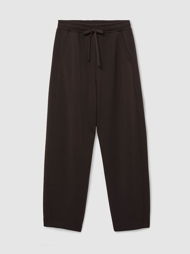 Reiss Dark Chocolate Brown Abigail Petite Premium Interlock Barrel-Leg Joggers - Image 2 of 7 Reiss Dark Chocolate Brown Abigail Petite Premium Interlock Barrel-Leg Joggers - Image 2 of 7