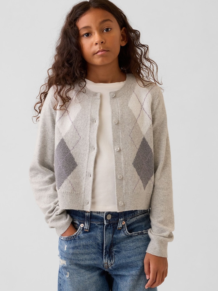 Gap Grey Argyle CashSoft Cardigan (4-13yrs) - Image 1 of 5 Gap Grey Argyle CashSoft Cardigan (4-13yrs) - Image 1 of 5
