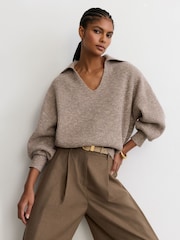 Reiss Twyla Wool-Cotton Rib-Knit Open-Collar Jumper - Պատկեր 1 7-ից