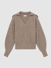 Reiss Twyla Wool-Cotton Rib-Knit Open-Collar Jumper - Պատկեր 2 7-ից