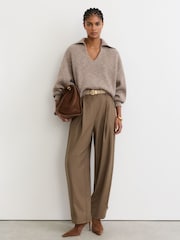Reiss Twyla Wool-Cotton Rib-Knit Open-Collar Jumper - Պատկեր 3 7-ից
