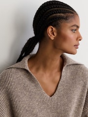 Reiss Twyla Wool-Cotton Rib-Knit Open-Collar Jumper - Պատկեր 5 7-ից