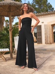 Black Bandeau Summer 100% Cotton Jumpsuit - Image 1 of 6