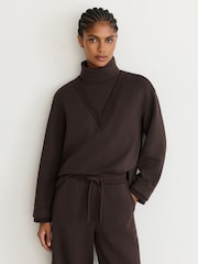 Reiss Dark Chocolate Brown Abigail Premium Interlock Double-Layer Sweatshirt - Image 1 of 7