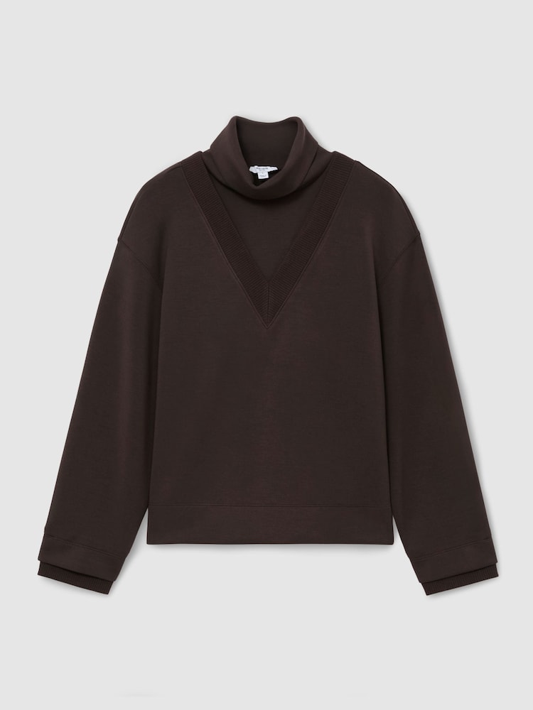 Reiss Dark Chocolate Brown Abigail Premium Interlock Double-Layer Sweatshirt - Image 2 of 7 Reiss Dark Chocolate Brown Abigail Premium Interlock Double-Layer Sweatshirt - Image 2 of 7
