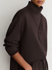 Reiss Dark Chocolate Brown Abigail Premium Interlock Double-Layer Sweatshirt - Image 6 of 7