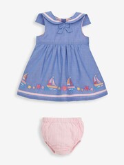 JoJo Maman Bébé Blue Sailboat Baby Dress with Knickers - Image 1 of 6