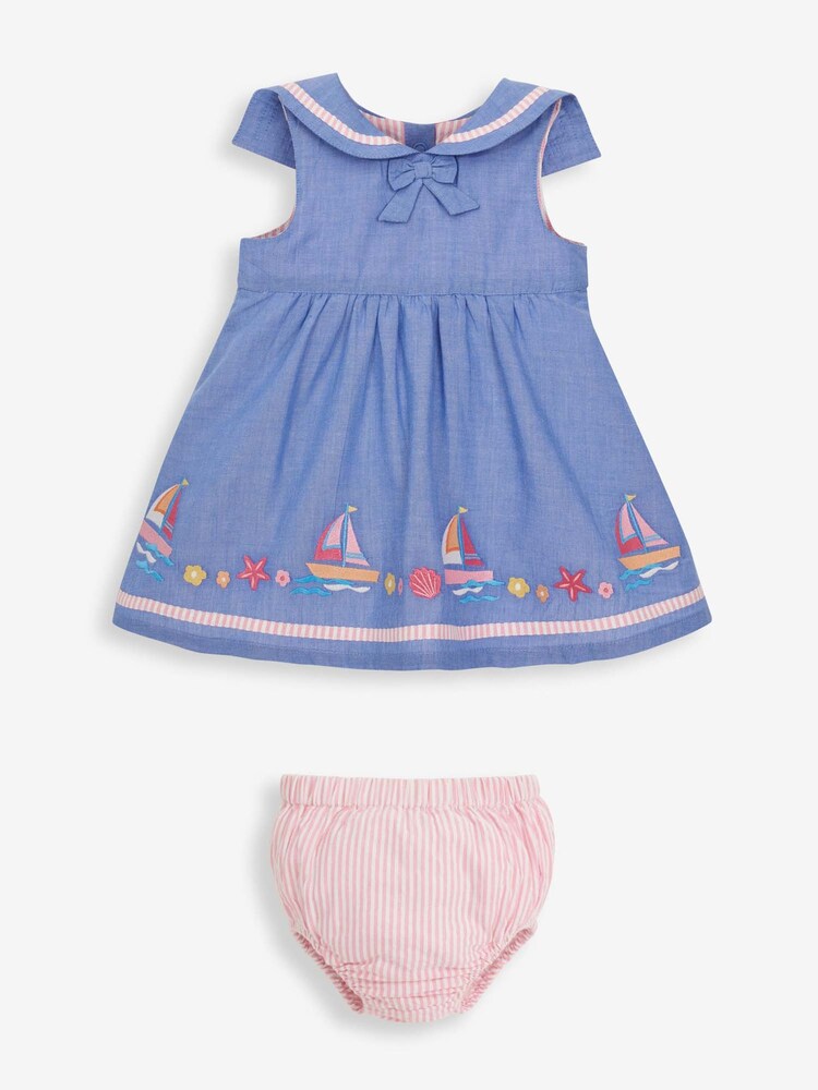 JoJo Maman Bébé Blue Sailboat Baby Dress with Knickers - Image 1 of 6