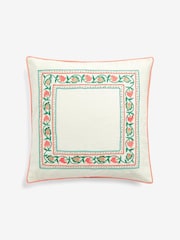 Nina Campbell Coral Pink Suzani Floral Embroidered Border Feather Filled Cushion - Image 2 of 4