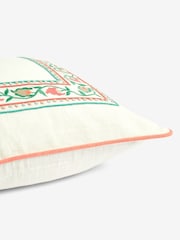Nina Campbell Coral Pink Suzani Floral Embroidered Border Feather Filled Cushion - Image 4 of 4