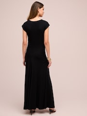 Black Ruched Cap Sleeve A-Line Maxi Dress - Image 3 of 6