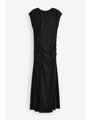 Black Ruched Cap Sleeve A-Line Maxi Dress - Image 5 of 6