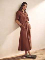 Rostbraun - Midi-Hemdkleid im Utility-Stil - Bild 2 von 6