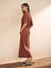 Rostbraun - Midi-Hemdkleid im Utility-Stil - Bild 3 von 6