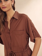 Rostbraun - Midi-Hemdkleid im Utility-Stil - Bild 4 von 6