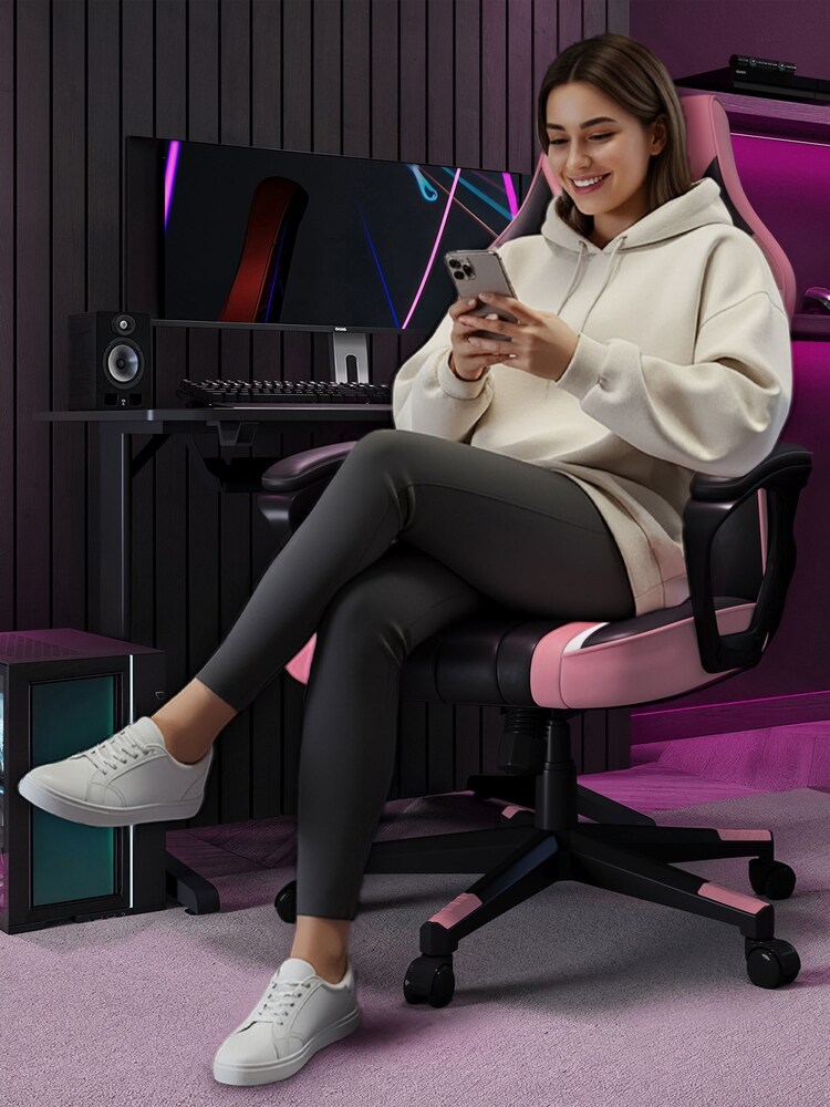 X Rocker Pink Tempest Ergonomic PC Office Gaming Chair - Image 2 of 6 X Rocker Pink Tempest Ergonomic PC Office Gaming Chair - Image 2 of 6
