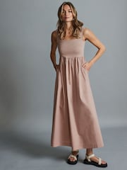 Stone 100% Cotton Square Neck Maxi Summer Jersey Dress - Image 1 of 5