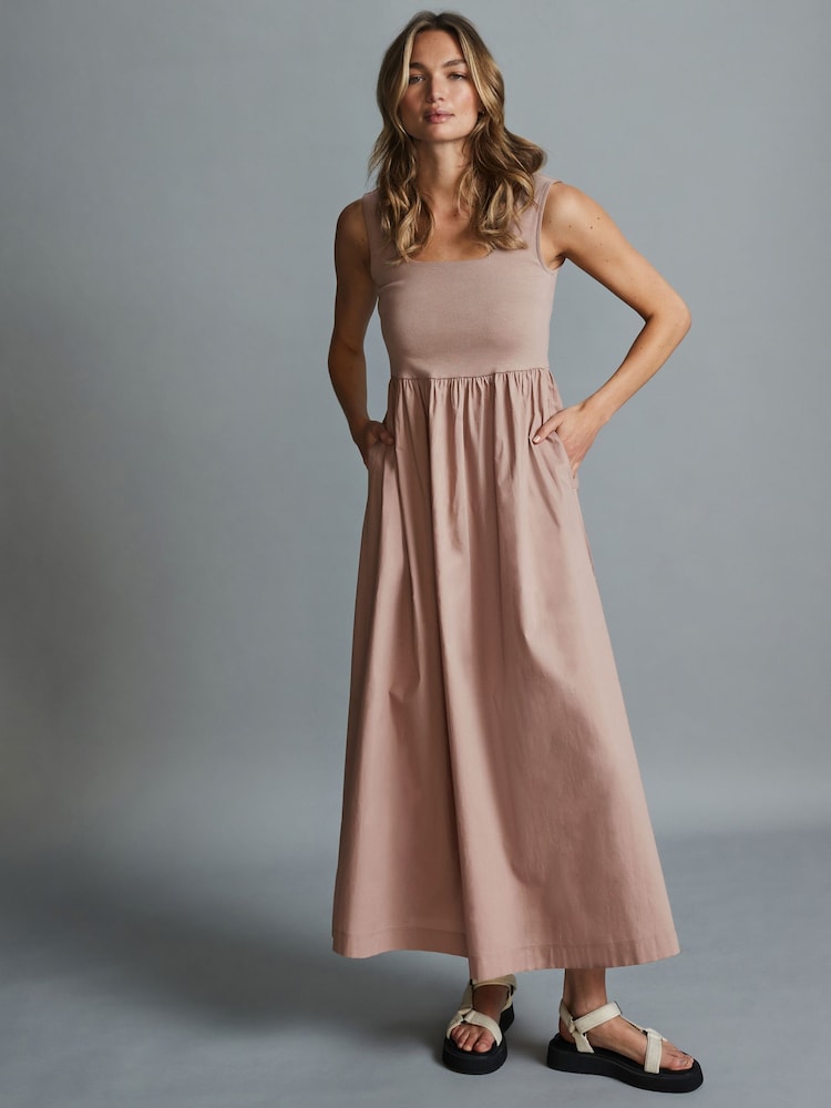 Stone 100% Cotton Square Neck Maxi Summer Jersey Dress - Image 1 of 5