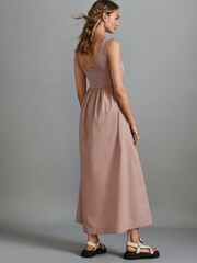 Stone 100% Cotton Square Neck Maxi Summer Jersey Dress - Image 2 of 5