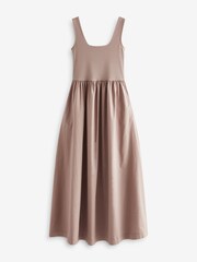 Stone 100% Cotton Square Neck Maxi Summer Jersey Dress - Image 4 of 5