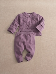 Mamas & Papas Pull en maille patchwork &ampwork Ensemble leggings côtelés avec bordures festonnées - Image 1 de 3