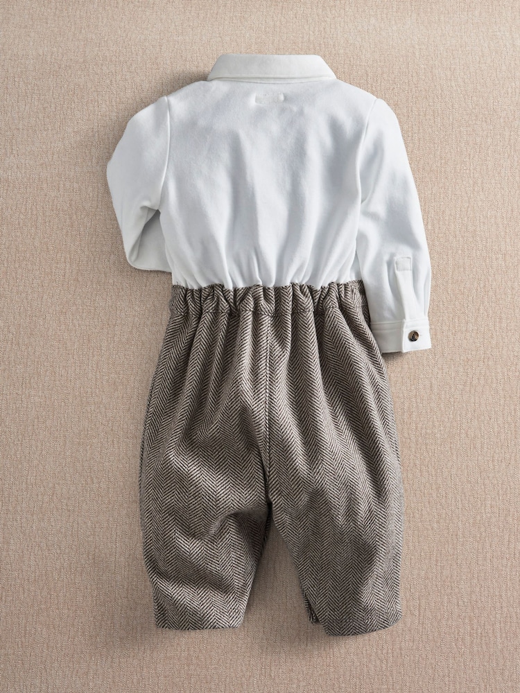 Mamas & Papas Brown Houndstooth Mock Romper - Image 2 of 5 Mamas & Papas Brown Houndstooth Mock Romper - Image 2 of 5