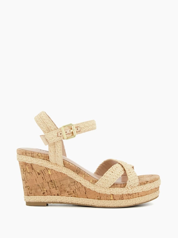 Natur Chrome - Dune London Kelisa Sandalen mit geflochtenem Obermaterial und hohem Keilabsatz - Bild 1 von 5