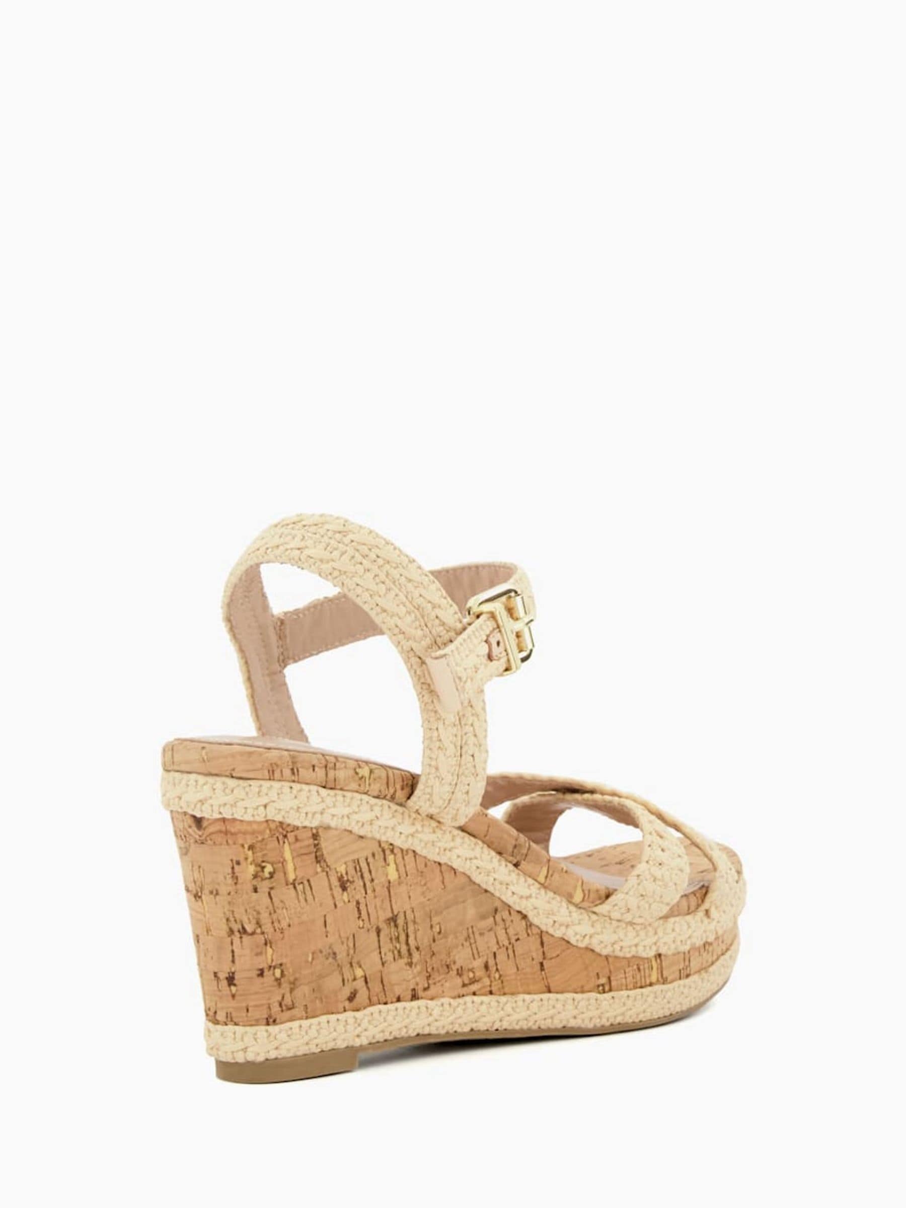 【DUNE LONDON】Kelisa Cross Strap コルクウェッジサンダル Kelisa Multi, Braided-Cross-Strap Cork-Wedge Sandals | Dune