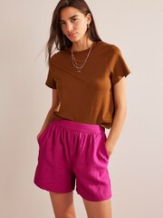 Boden Pink Pull-On Linen Shorts - Image 3 of 6