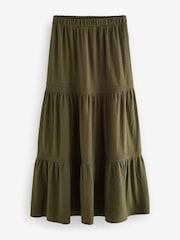 Khaki Green Textured 100% Cotton Maxi Skirt With Crochet Trim - Image 5 of 6