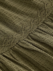 Khaki Green Textured 100% Cotton Maxi Skirt With Crochet Trim - Image 6 of 6