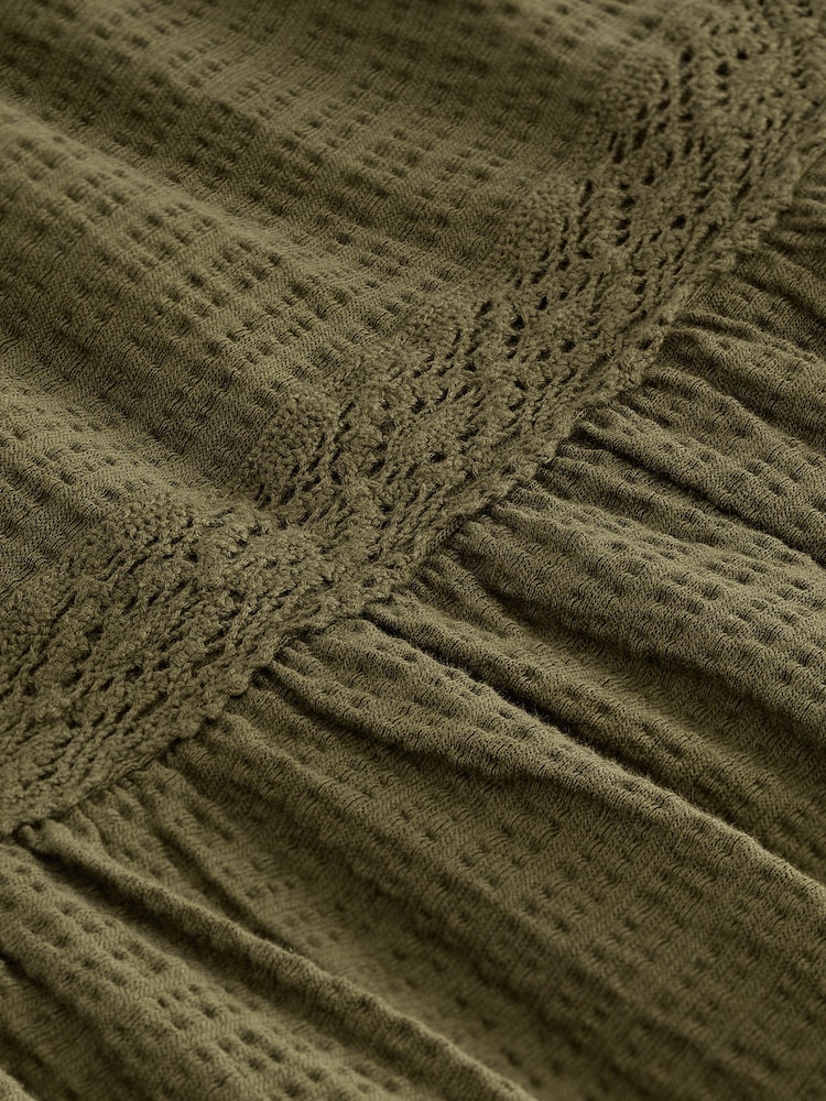 Khaki Green Textured 100% Cotton Maxi Skirt With Crochet Trim - Image 6 of 6