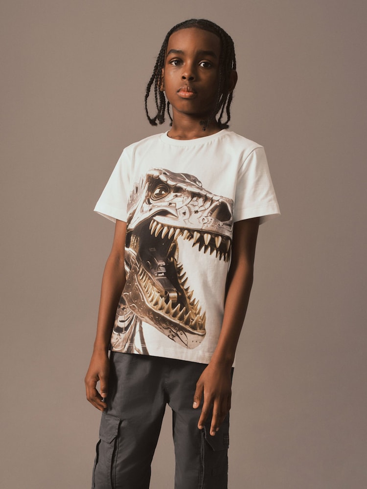 White Dino Robot All-Over Print Short Sleeve T-Shirt (3-16yrs) - Image 1 of 6
