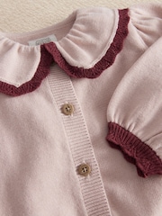 Mamas & Papas Pink Floral Embroidered Knitted Cardigan & Leggings Set - Image 2 of 3
