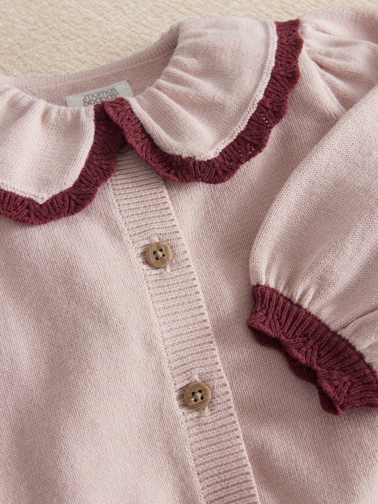 Mamas & Papas Pink Floral Embroidered Knitted Cardigan & Leggings Set - Image 2 of 3 Mamas & Papas Pink Floral Embroidered Knitted Cardigan & Leggings Set - Image 2 of 3