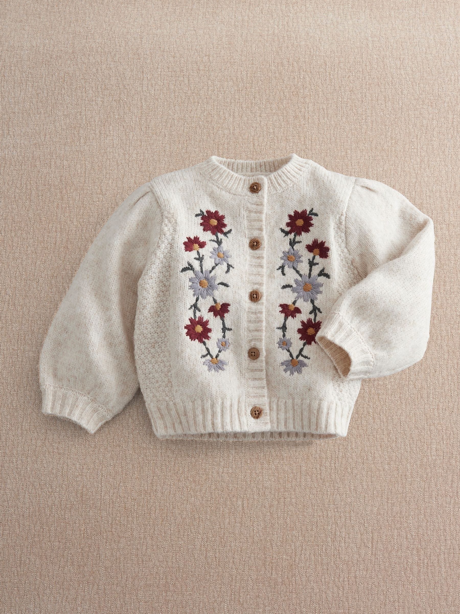 Mamas & Papas Unisex Newborn Cream Embroidered Flower Cardigan - Image 1